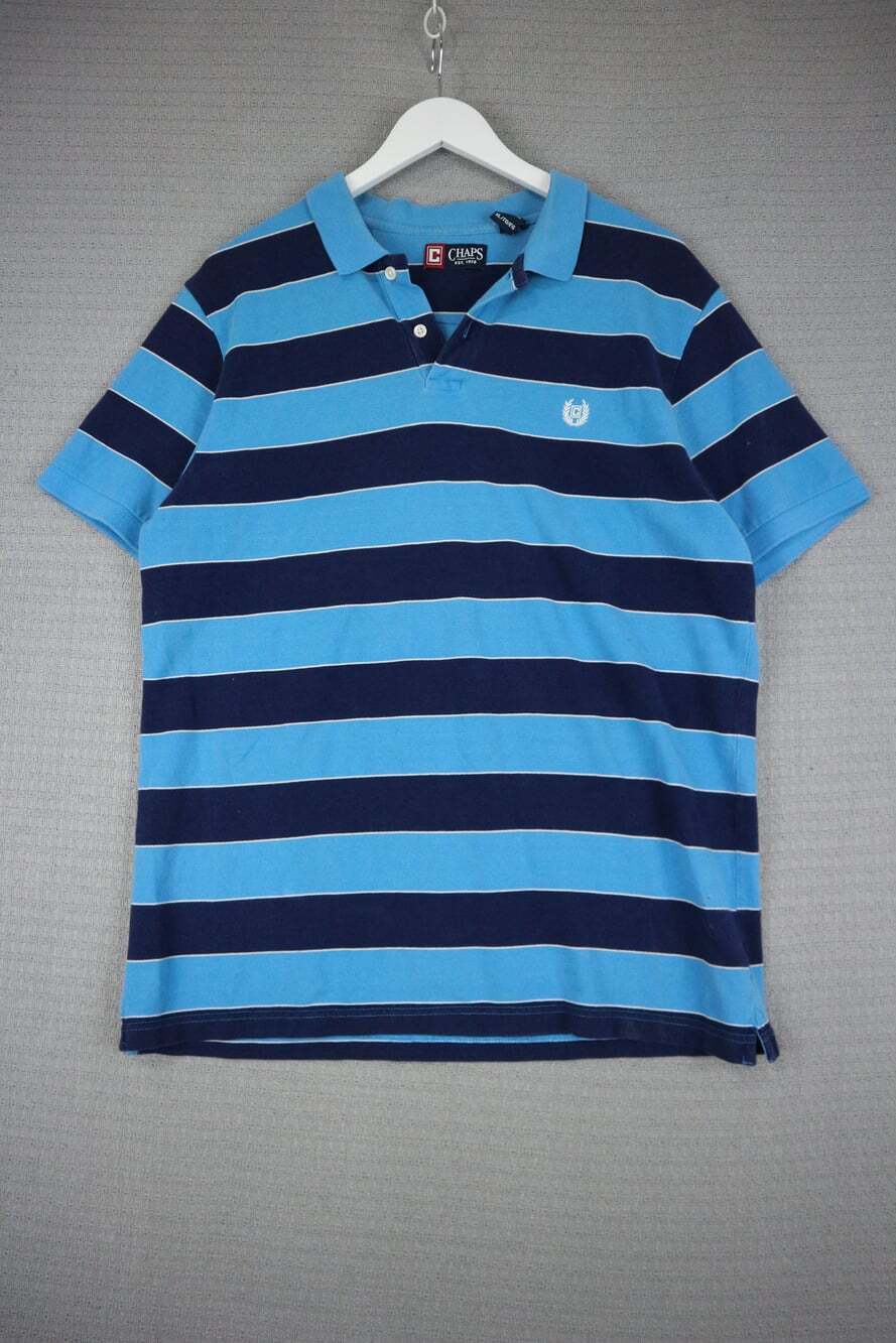 Chaps Mens Blue Navy Striped Polo Shirt Short Sleeve Cotton XL